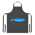 Illustration of a blue whale, a legendary sea creature, featured on a vibrant, colorful apron design.