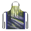 Watercolor painting of bluebells in an English landscape, featured on a high-quality apron.