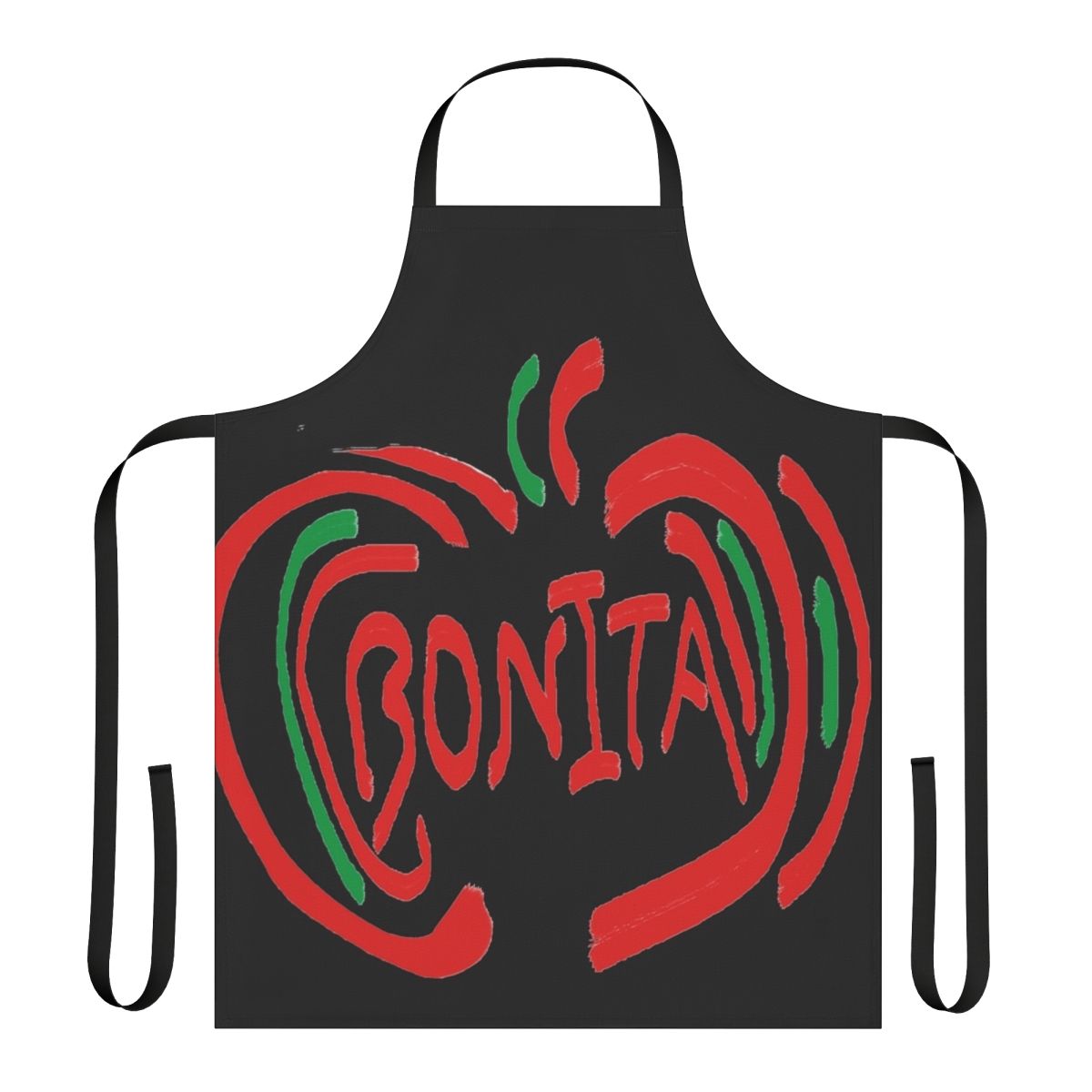 Colorful apron featuring a stylized Bonita apple design, perfect for fans of classic 90s hip hop and rap music.