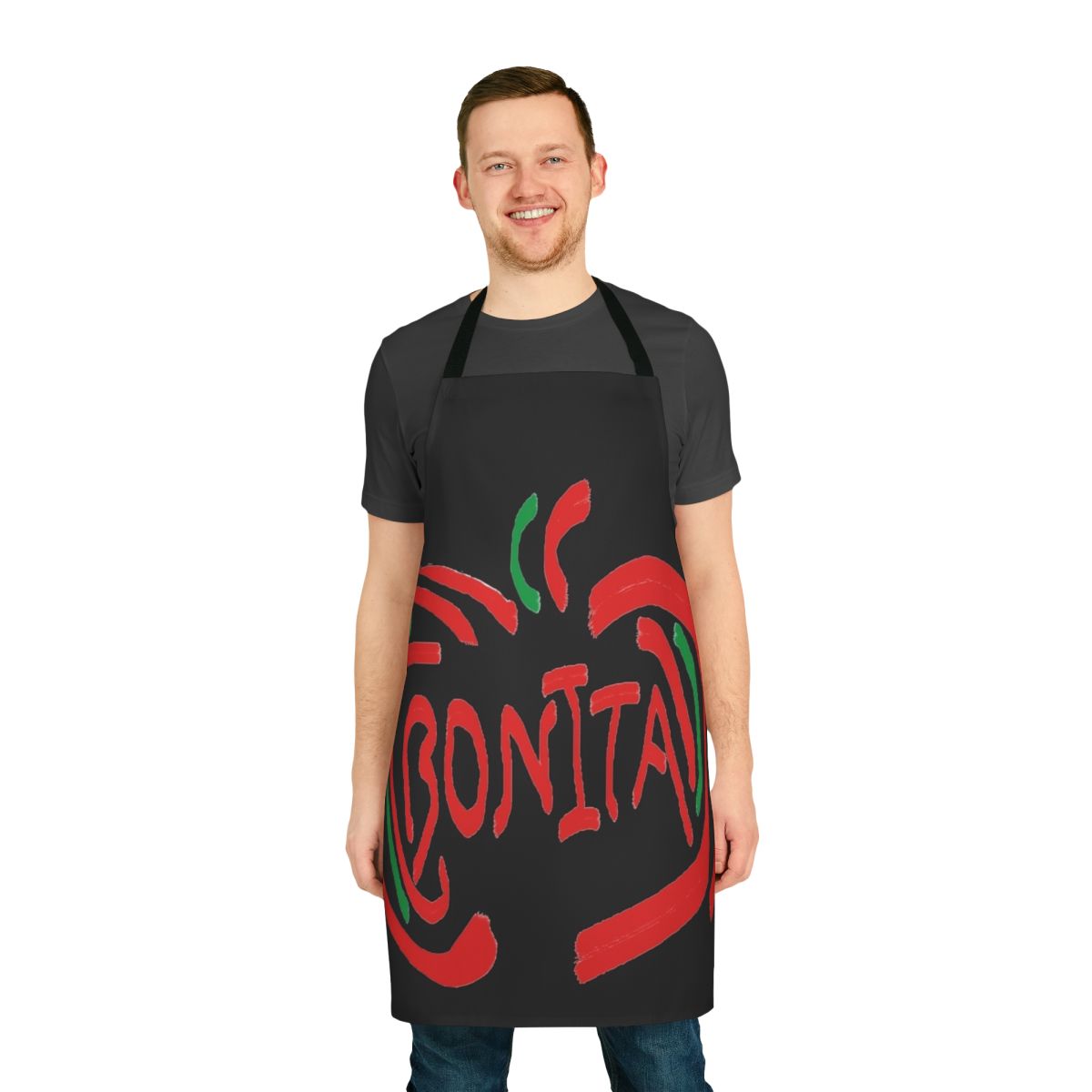 Colorful apron featuring a stylized Bonita apple design, perfect for fans of classic 90s hip hop and rap music.