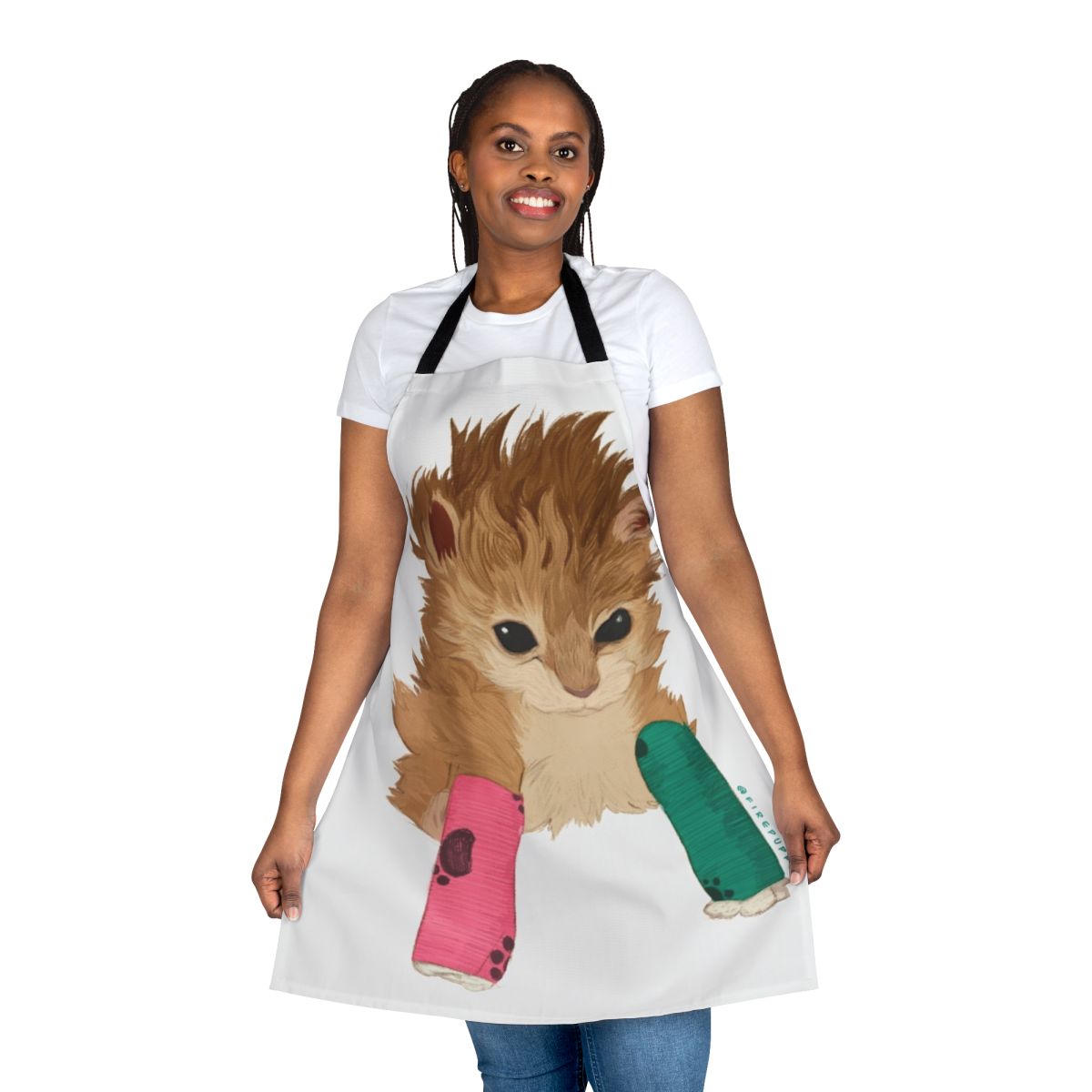 Colorful apron with tater tot and bonkers design, perfect for kitty owners