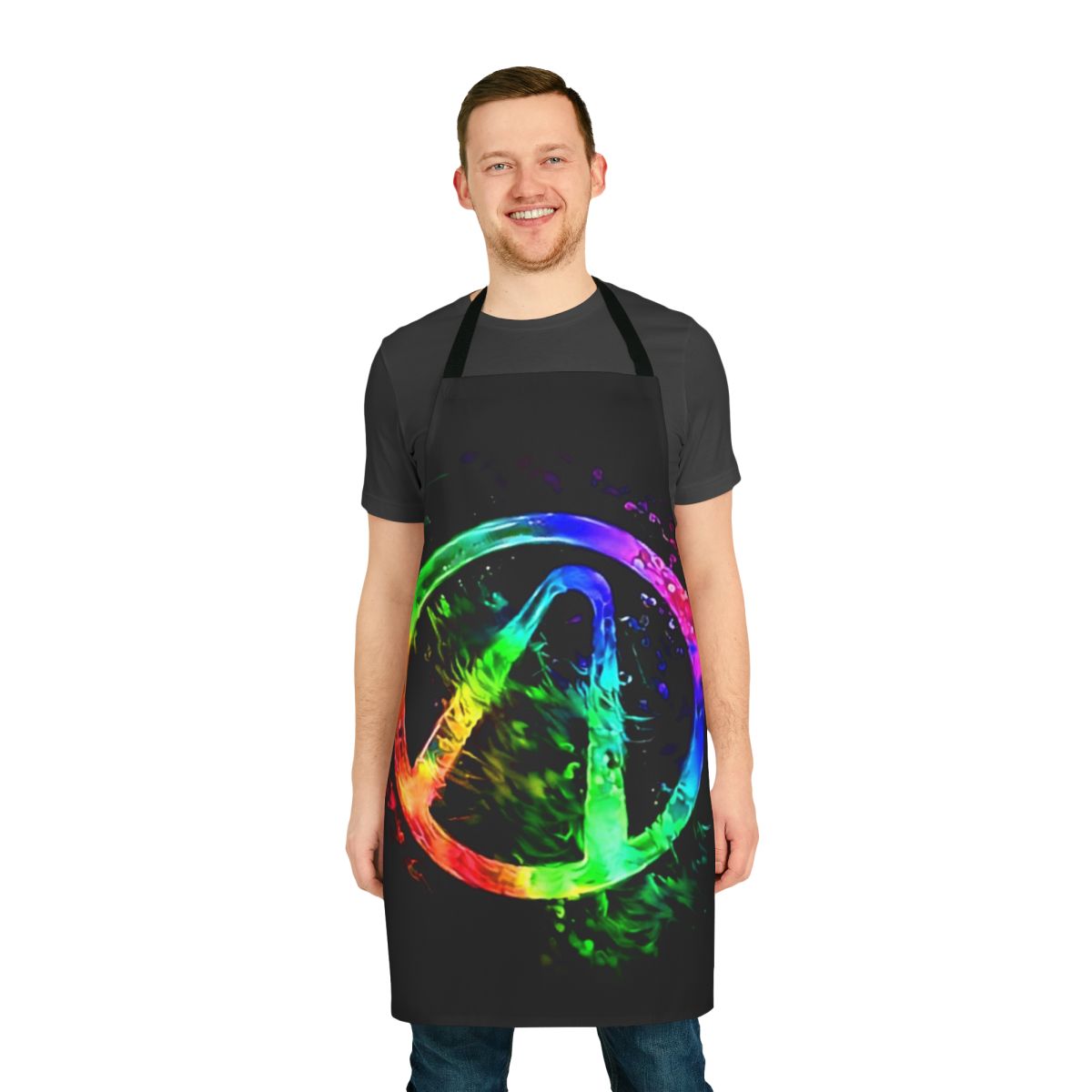 Colorful and abstract apron design featuring the Vault Hunter symbol from the Borderlands video game franchise.