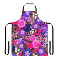 Colorful botanical and floral pattern apron with tropical leaves, fruits, and flowers