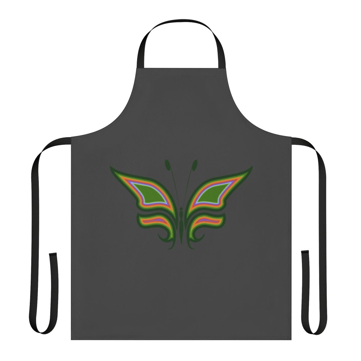Colorful and abstract design of a butterfly, featuring legendary animals on a high-quality apron