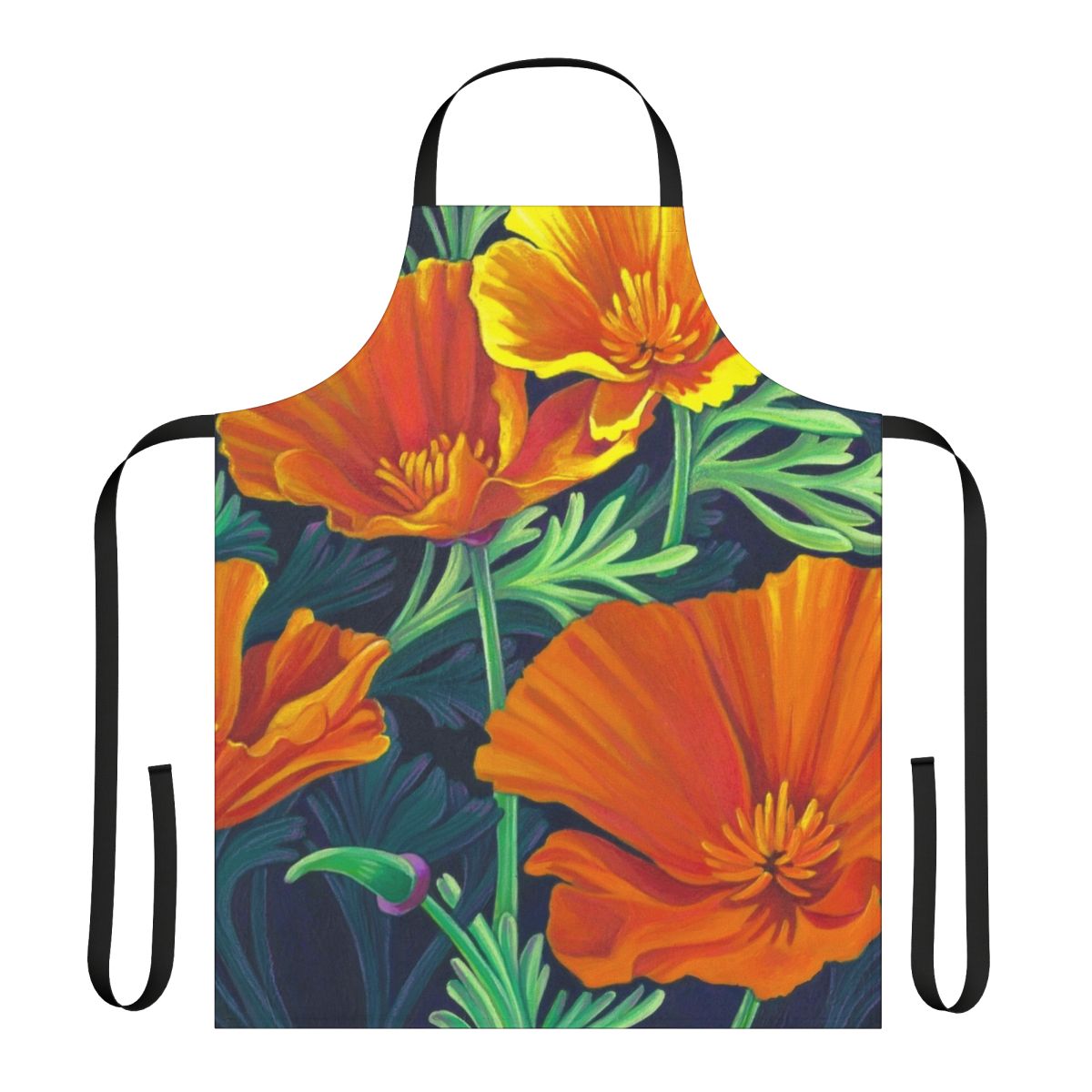 Apron featuring a beautiful pattern of orange California poppies