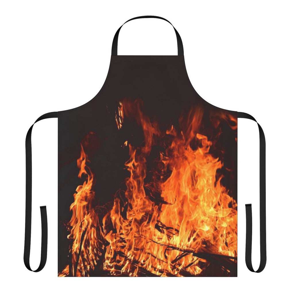Apron featuring a vibrant design of campfire flames against a dark night sky