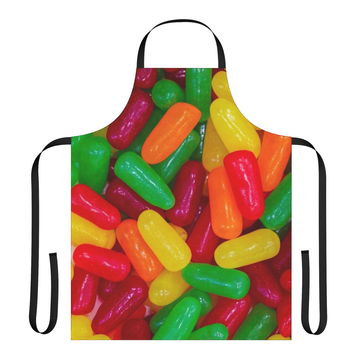 Colorful mike and ike candies in an apron design