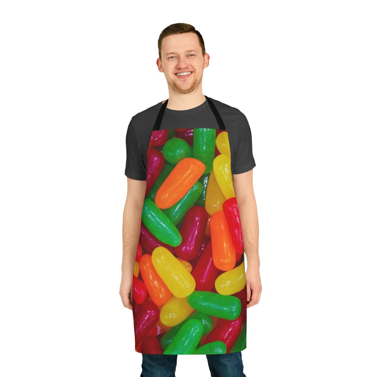 Colorful mike and ike candies in an apron design