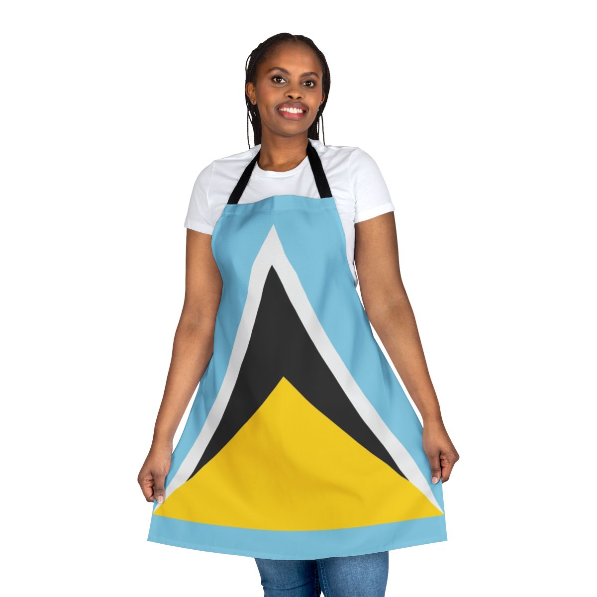 Colorful Saint Lucia flag printed on a high-quality apron