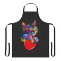 Colorful apron featuring a cat hugging a heart design, perfect for the cat lover in your life.