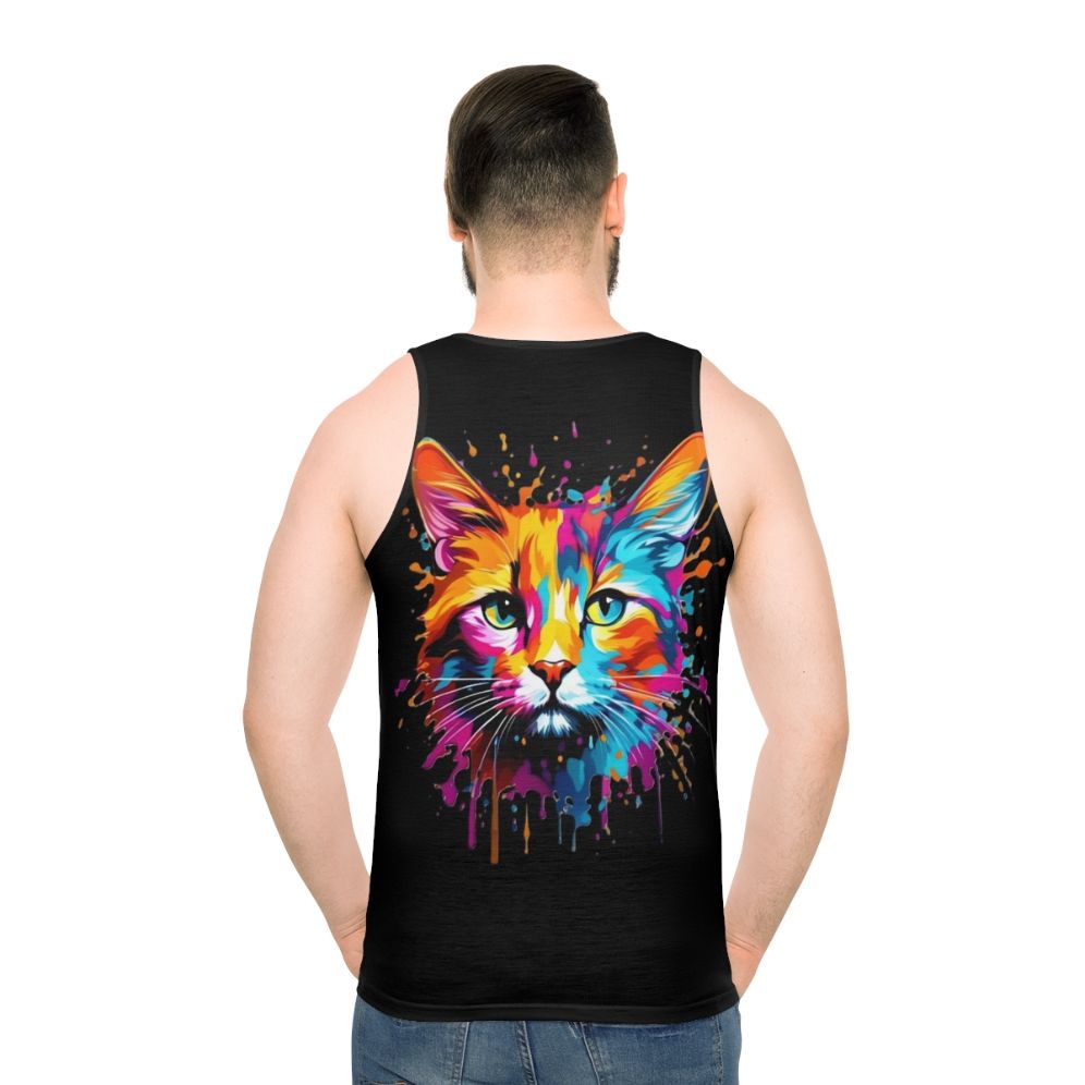 Vibrant cat splash unisex tank top with colorful animal design