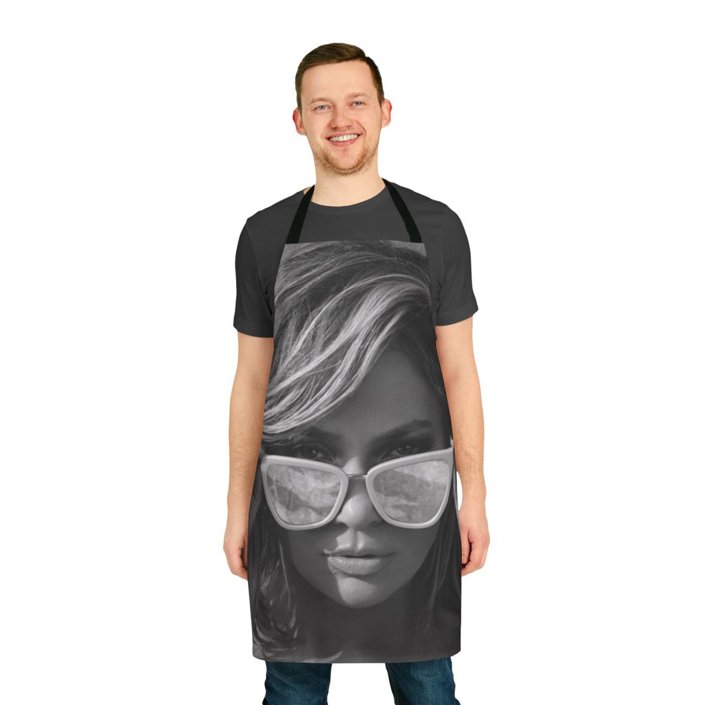Colorful apron featuring a pop art-style design of Jennifer Lopez