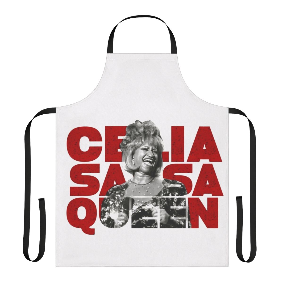 "Colorful apron featuring the Cuban flag design and inspired by the legendary Celia Cruz and Cuban music"