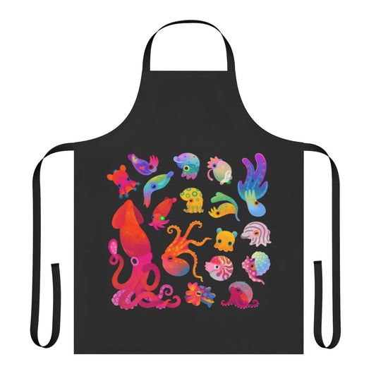 Colorful apron featuring a vibrant cephalopod design, perfect for the kitchen