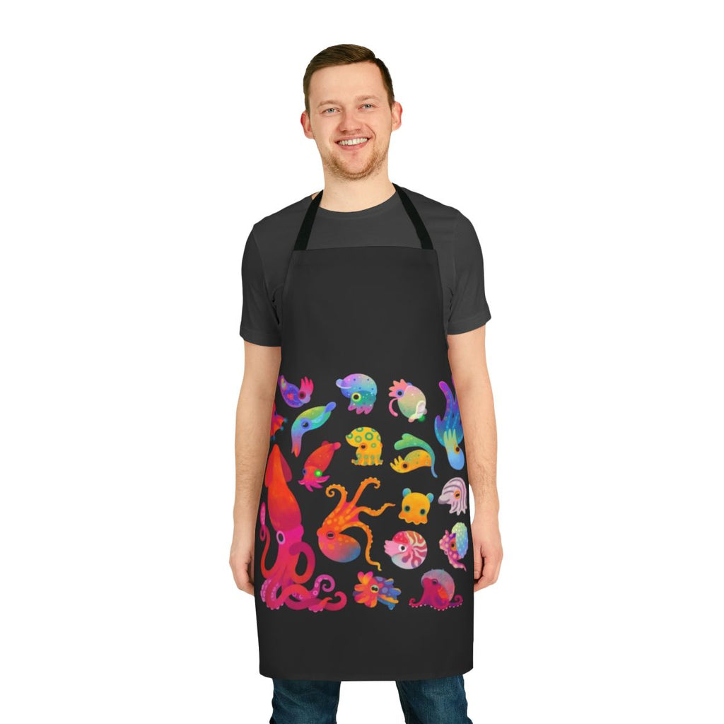 Colorful apron featuring a vibrant cephalopod design, perfect for the kitchen