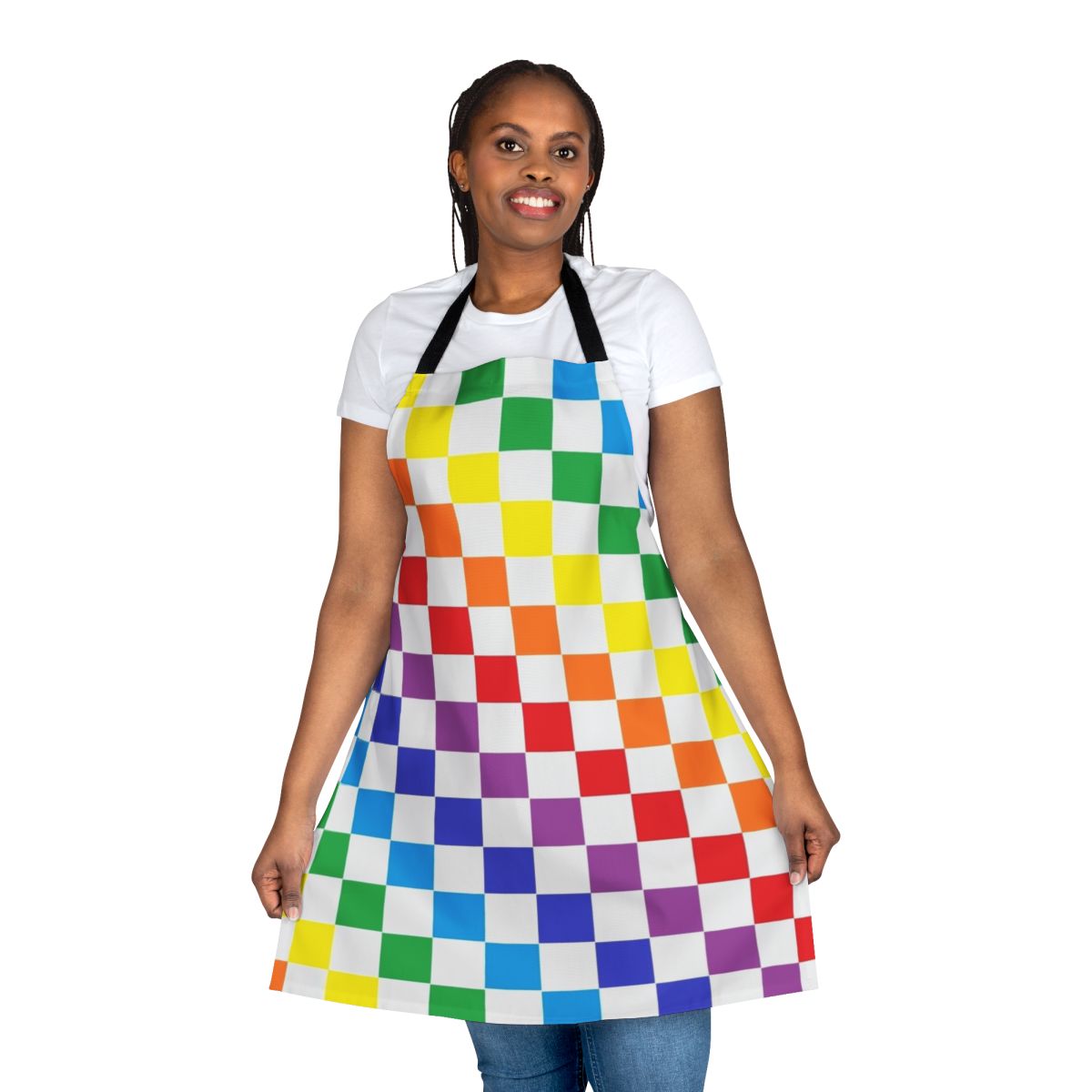 Colorful checkered apron with abstract design