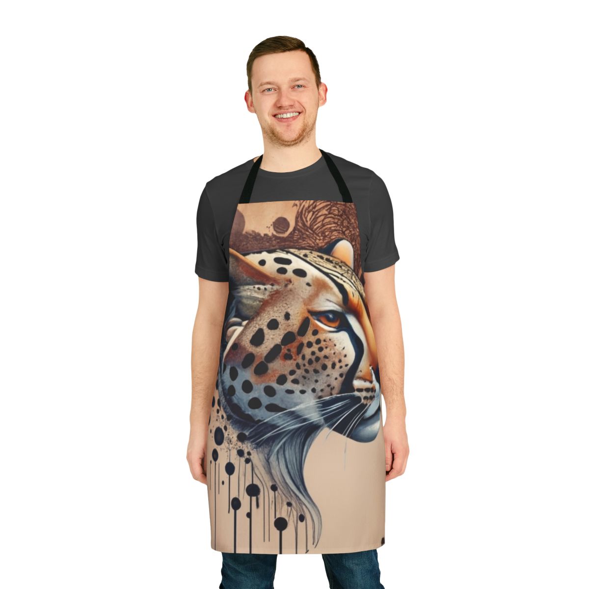 Cheetah-patterned apron with a realistic wild cat design