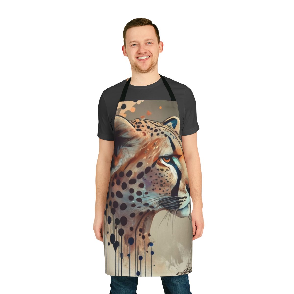 Cheetah-patterned apron with nature-inspired design