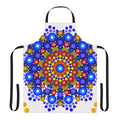 Colorful apron with a repeating blue and orange circle and mandala design