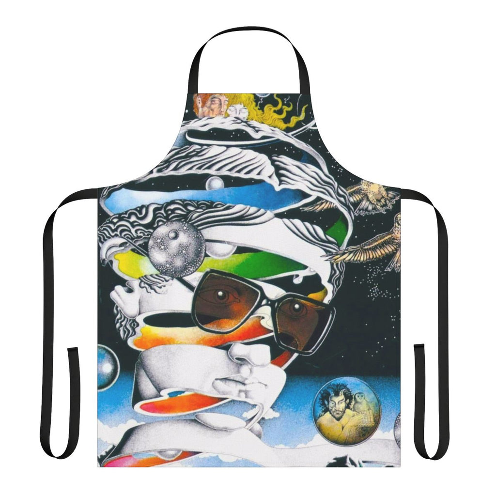 Colorful apron featuring a space-themed design inspired by the album covers and iconic style of musician Ian Hunter and the band Mott the Hoople.