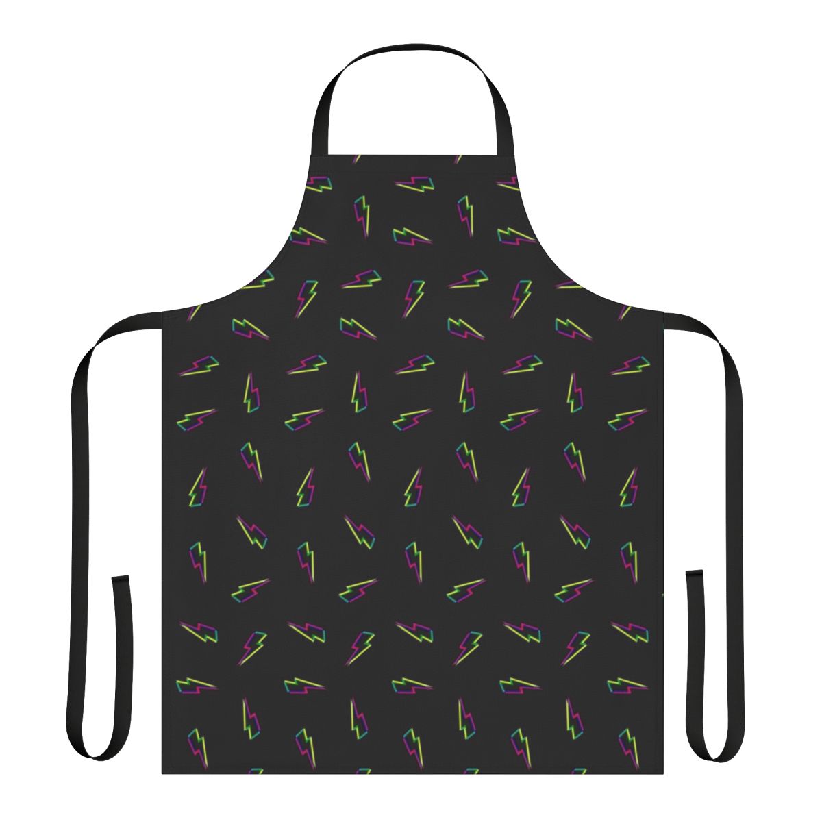 CMYK lightning bolt design on a black kitchen apron