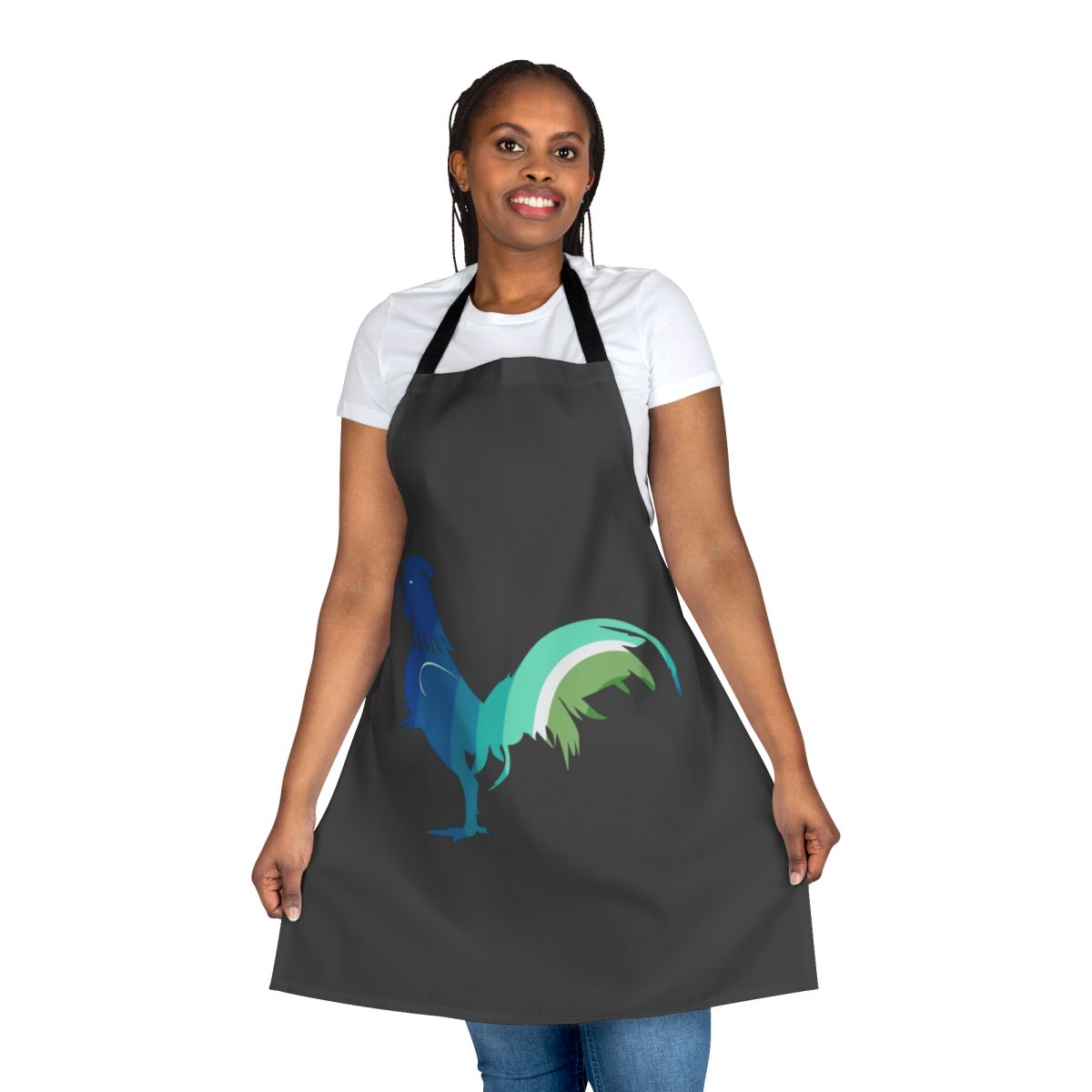 Colorful abstract design of a legendary cockerel on an apron