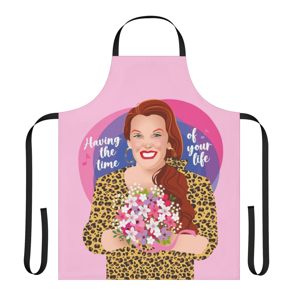 Colorful comedy apron featuring a vibrant pop art design and a funny quote