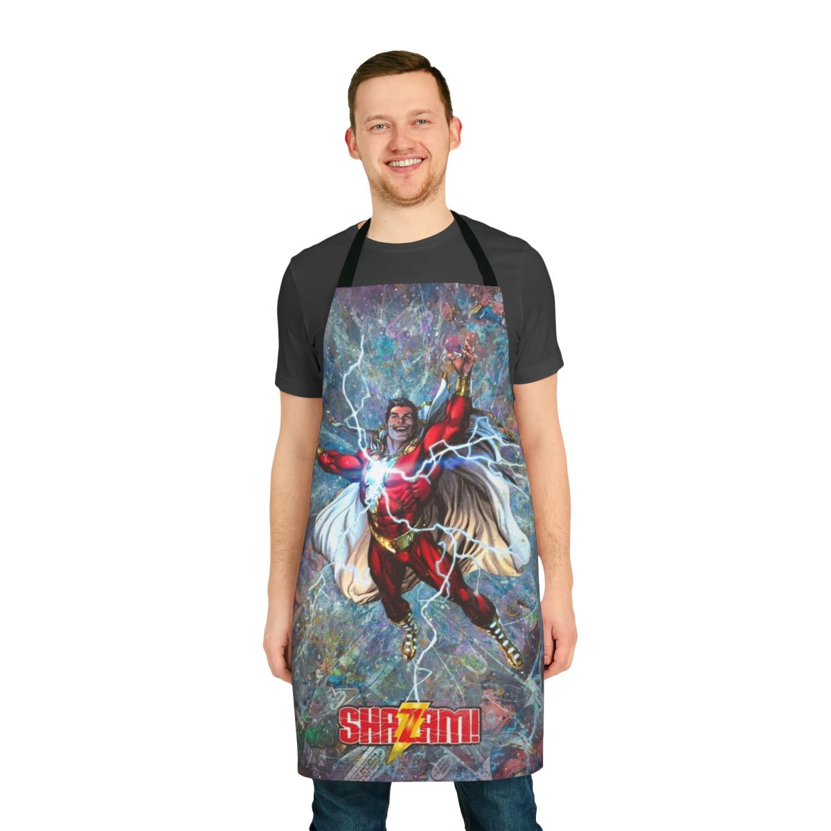 Colorful and dynamic comic book art collage apron
