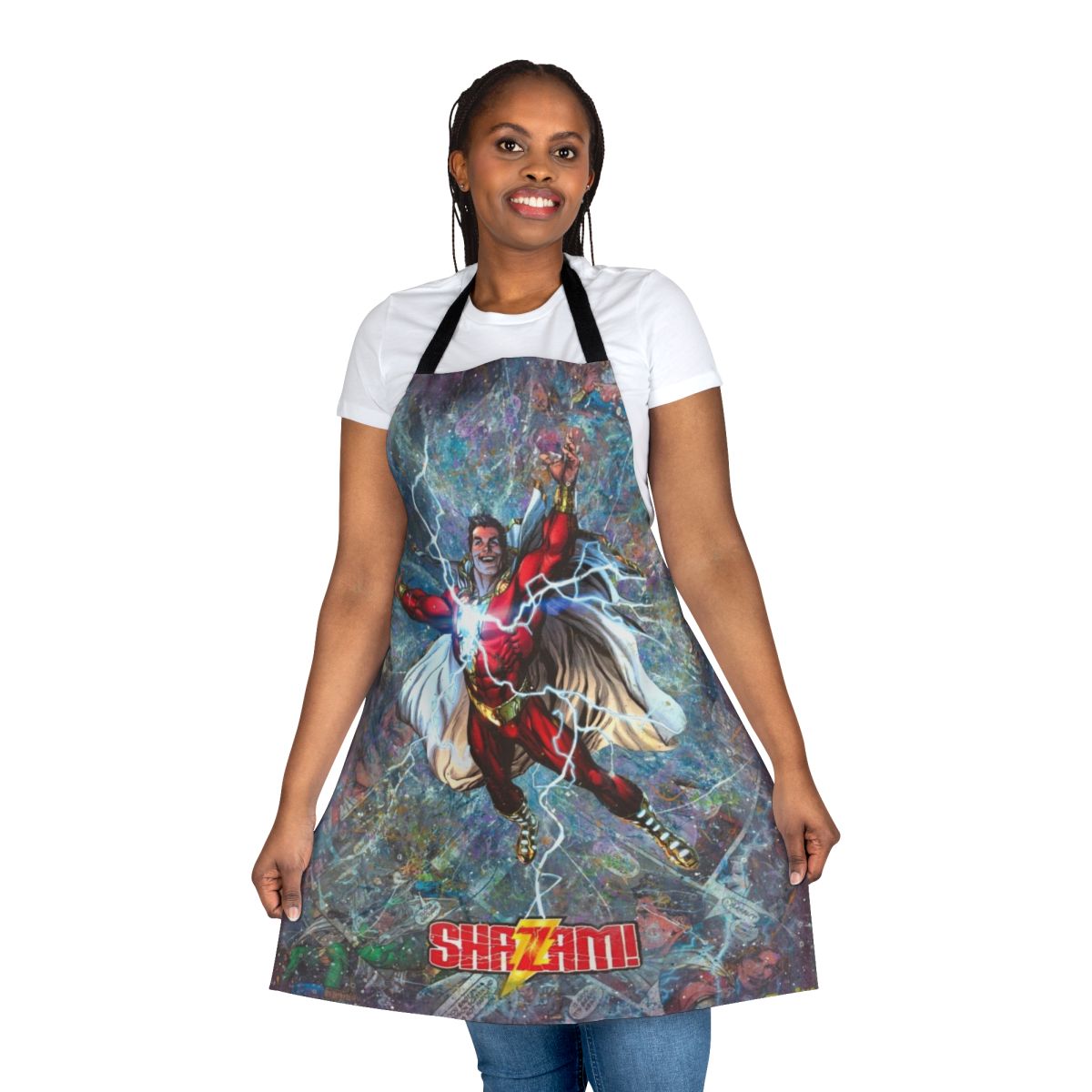 Colorful and dynamic comic book art collage apron