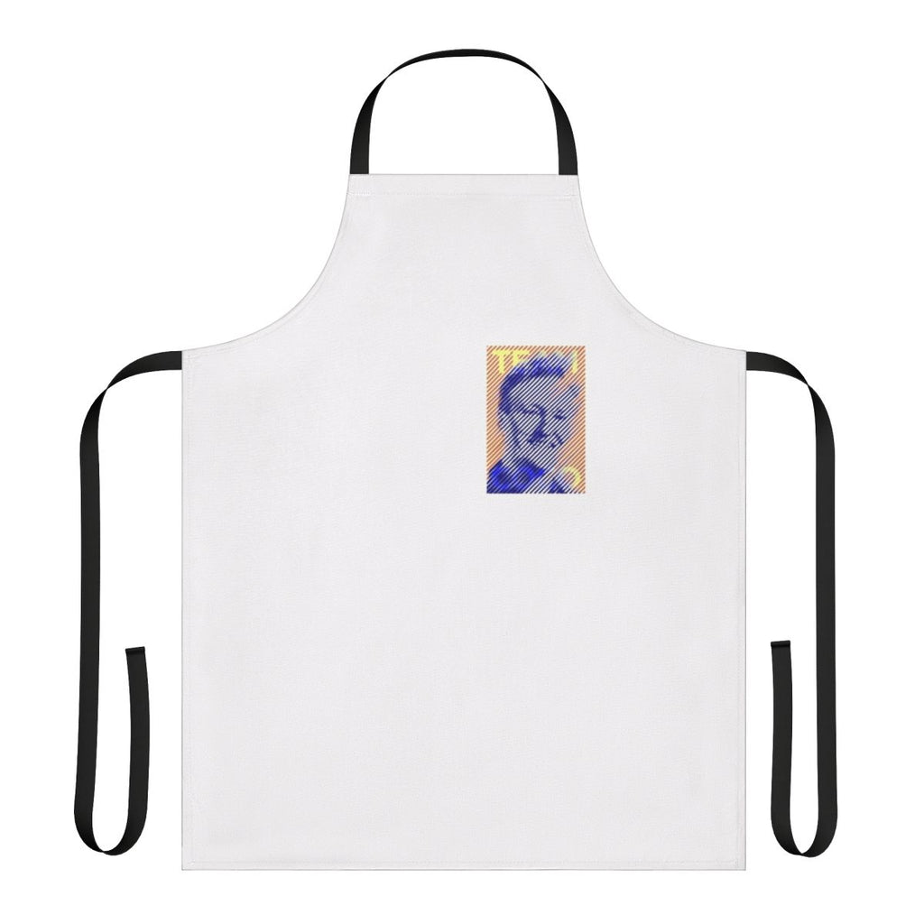 Conan Obrien-inspired apron featuring a pop art portrait design in orange and blue