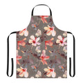 Coral hibiscus floral design apron with painted butterfly and flower pattern
