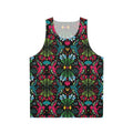 Unisex tank top with colorful crane and floral pattern
