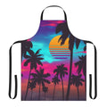 Crimson sunset-inspired synthwave apron with retro aesthetic