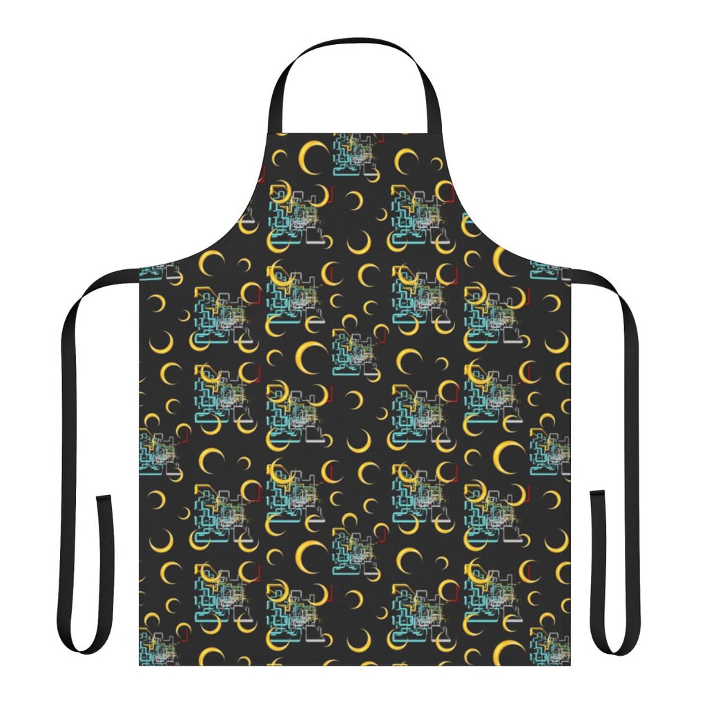 Colorful, abstract graphic apron featuring a vibrant Dan Flashes pattern design