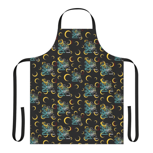 Colorful, abstract graphic apron featuring a vibrant Dan Flashes pattern design