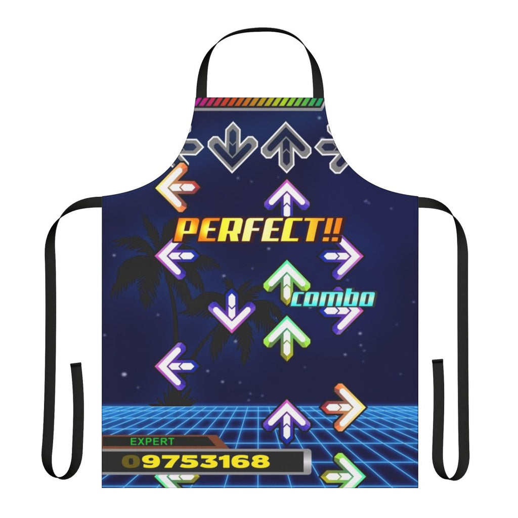 Colorful dance-themed apron with retro video game-inspired graphics and neon colors
