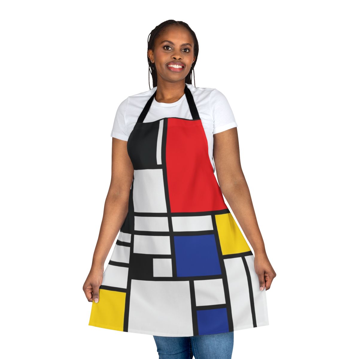 Apron featuring a modern De Stijl art design in primary colors