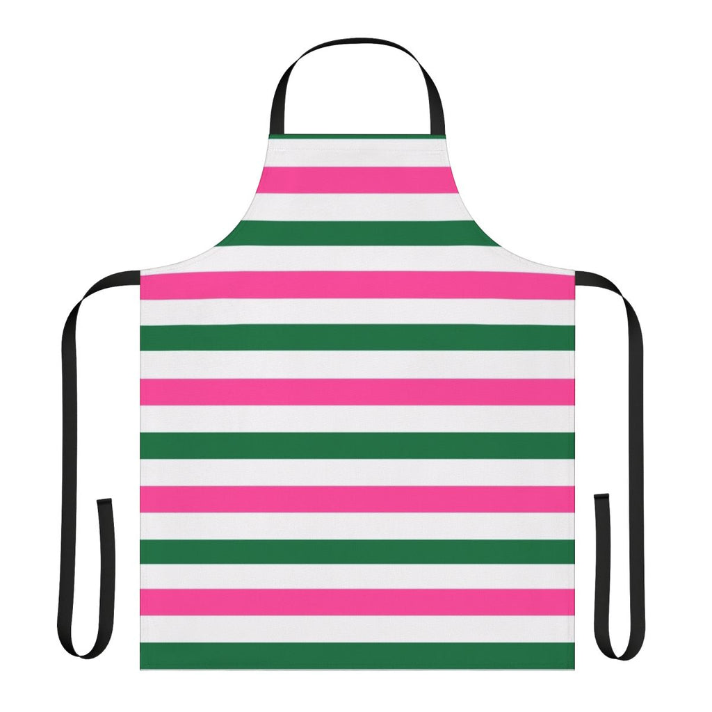 Deckchair-inspired striped apron in pink and green