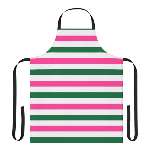 Deckchair-inspired striped apron in pink and green