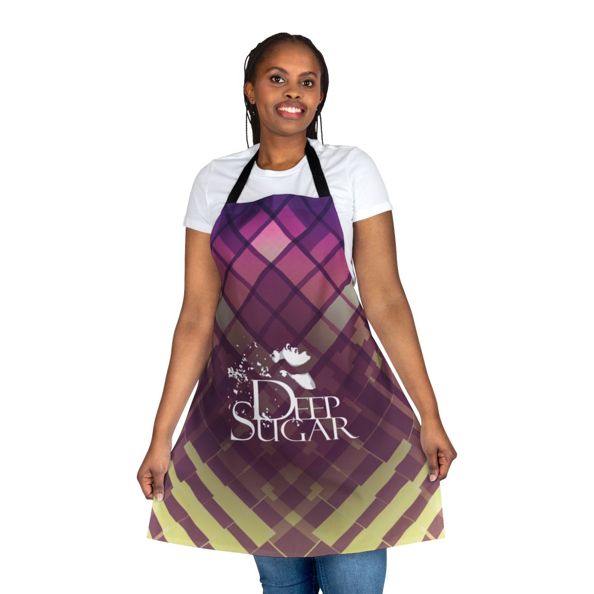 Colorful apron featuring the "Deep Sugar" album cover design