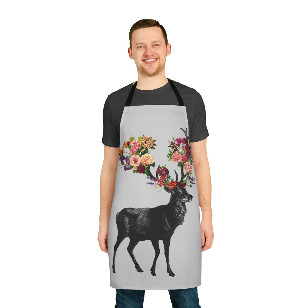 Colorful deer and floral pattern on a high-quality apron