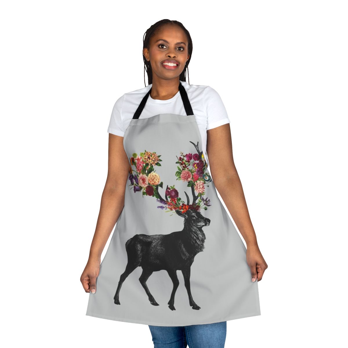 Colorful deer and floral pattern on a high-quality apron