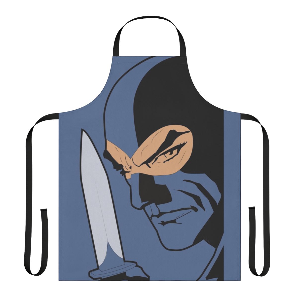 A stylish and high-quality apron featuring the iconic Italian thief character Diabolik and his partner Eva Kant in a bold, pop art-inspired design.