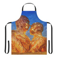 Vibrant digital art painting on a black apron, featuring abstract shapes and colors inspired by electronic music festivals.