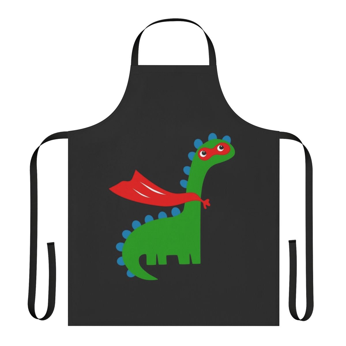 Colorful dinosaur superhero apron with cape and bold design