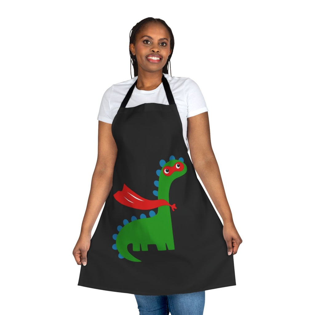 Colorful dinosaur superhero apron with cape and bold design