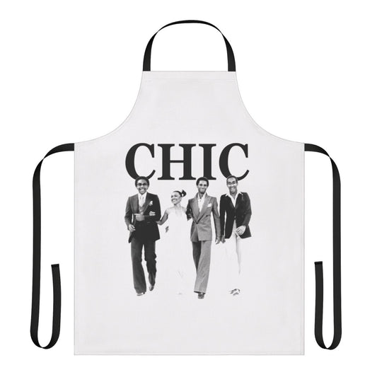 Colorful retro-style apron featuring a funky disco band design