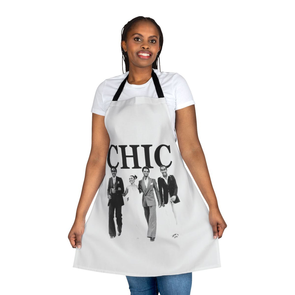 Colorful retro-style apron featuring a funky disco band design