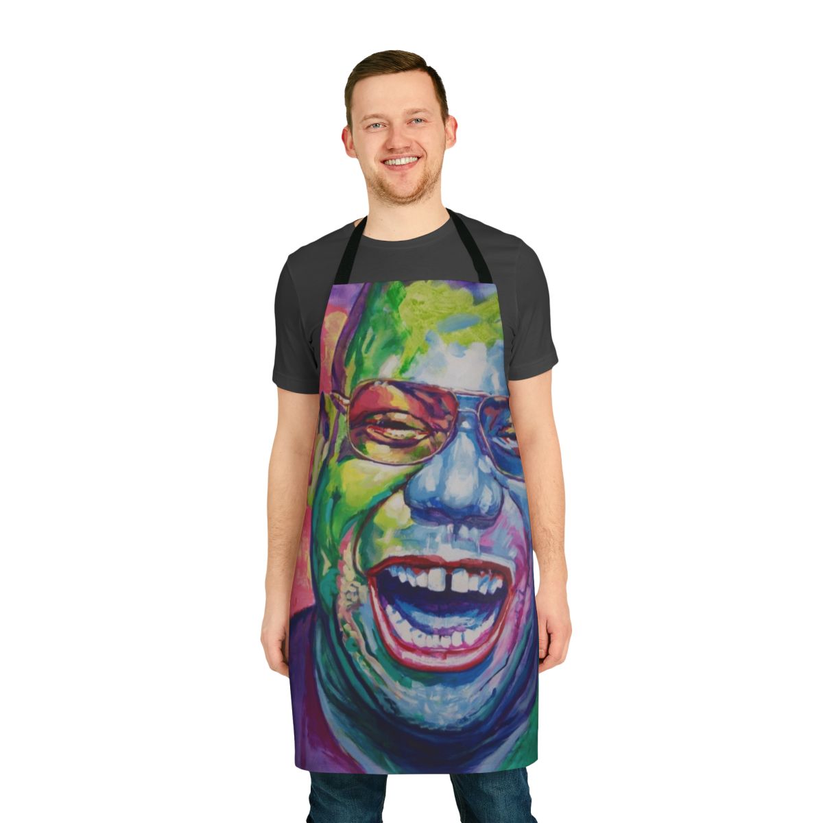 Stylish apron featuring a DJ-inspired design, perfect for music enthusiasts and home chefs.