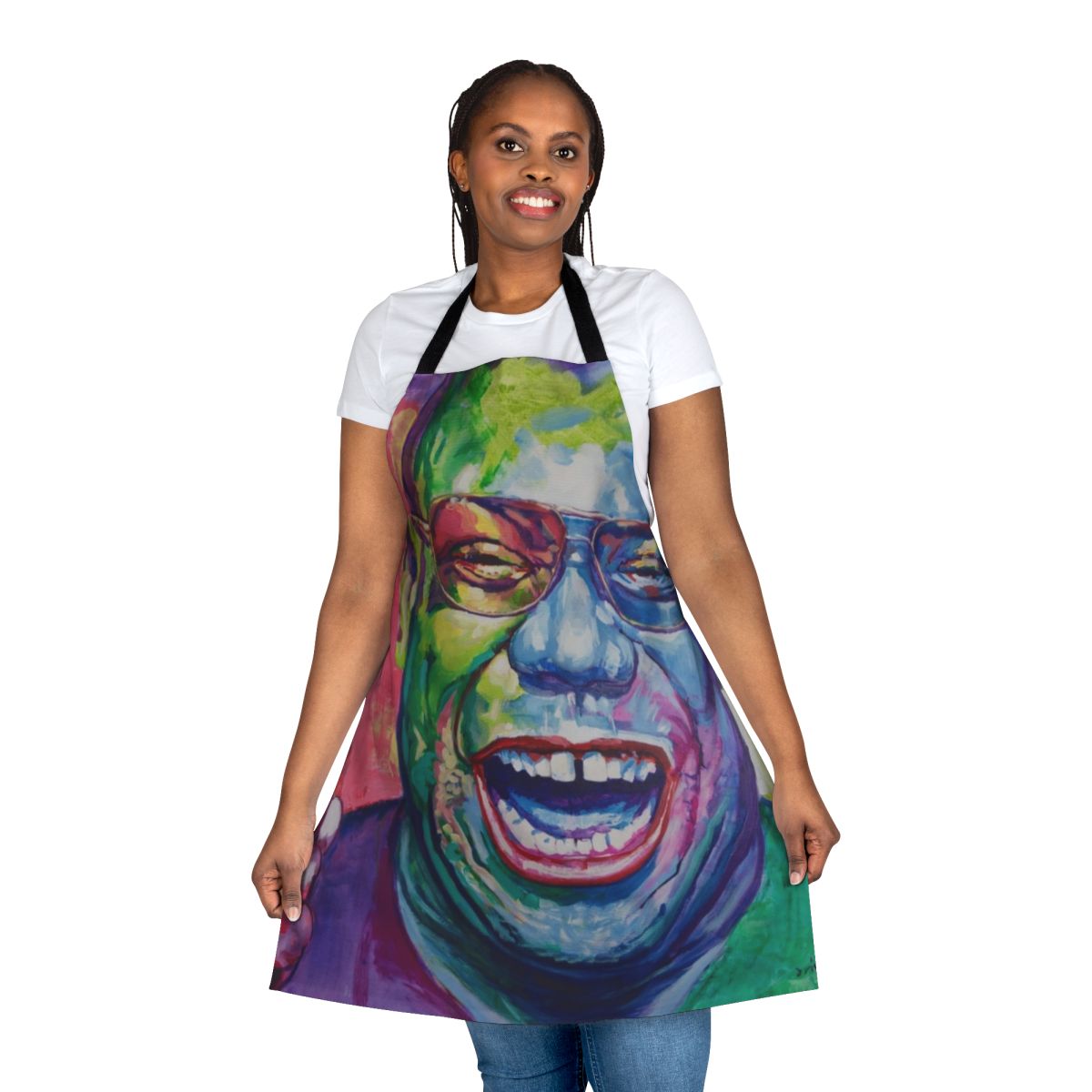 Stylish apron featuring a DJ-inspired design, perfect for music enthusiasts and home chefs.